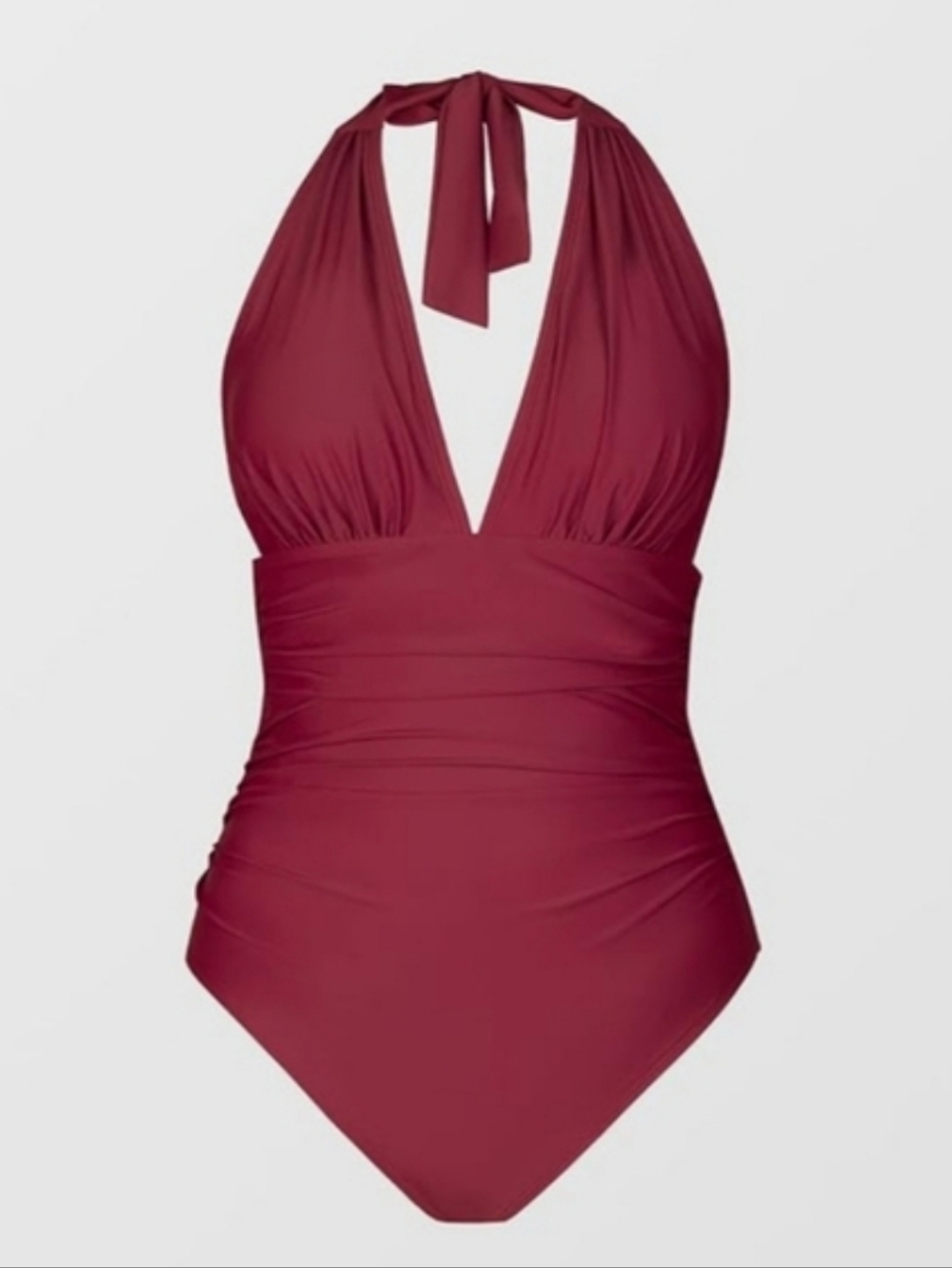 CUPSHE V- Neck One Piece Halter Backless Ruched Tummy Control Swimsuit. NEW! - Picture 8 of 10